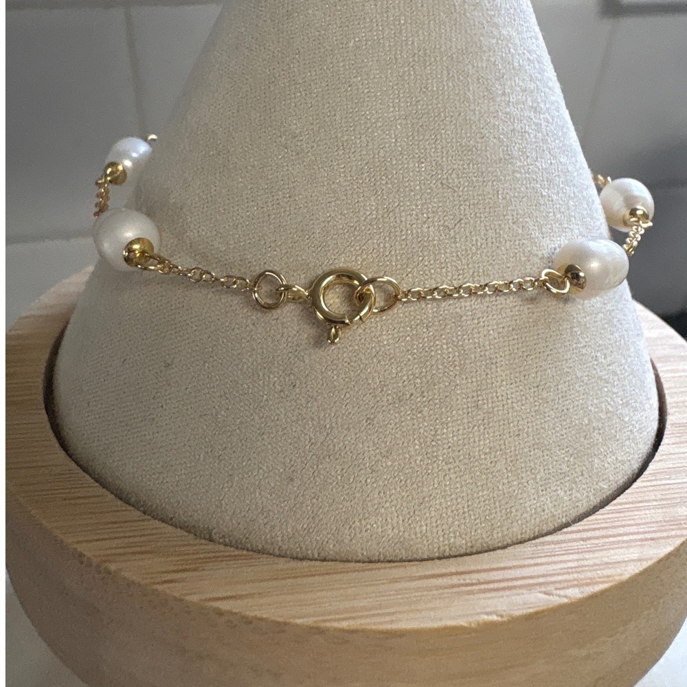 Tory Burch Kira Pearl Chain Bracelet Gold Pave Crystal Logo Women New - Picture 3 of 6